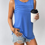 Nadorine Tank Top Blouses Scooped Neck Pleated Front Shirts