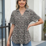 Nadorine Short Sleeve Polo T Shirts Pleated V Neck Tee