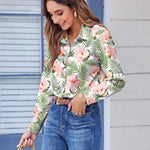 Nadorine Button Down Shirts Dressy Floral Printed Blouse