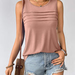 Nadorine Tank Top Blouses Scooped Neck Pleated Front Shirts