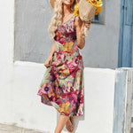 Nadorine Floral Beach Sundress Casual A-Line Midi Tank Dresses