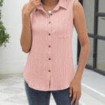 Nadorine Sleeveless Button Down Shirts V Neck Solid Tank Tops