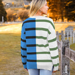 Nadorine Striped Oversized Sweater Color Block Loose Pullover Top