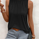 Nadorine Summer Tank Top for Women Pleated High Neck Tops