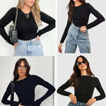 Nadorine Women's Basic T-Shirt Long Sleeve Y2K Crop Tops (DE Only)