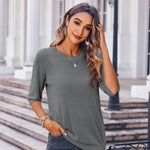 Nadorine Loose Short Sleeve Tunic Tops Crochet Knit Pullover Sweater