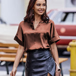 Satin Silk Blouse Tops - Nadorine (Us Only)