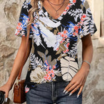 Nadorine Short Sleeve Shirts Dressy Tops with Pleats