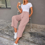 Zeagoo Women's Trousers Casual Wide Straight Cut Suit Trousers (DE Only)