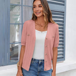 Nadorine Short Sleeve Cardigan Button Down Ribbed Knit Sweater Tops