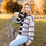 Nadorine Striped Oversized Sweater Color Block Loose Pullover Top