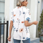Nadorine Short Sleeve Polo T Shirts Pleated V Neck Tee