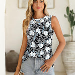 Nadorine Summer Tank Top for Women Pleated High Neck Tops