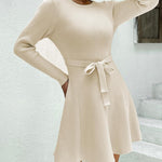 Nadorine Women's Casual Dress Tie Waist Fall Ribbed Dress