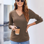 Nadorine Long Sleeve Shirts for Women V Neck Casual Sweaters