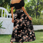 Nadorine Boho Maxi Flowy Elastic A-Line Tiered Floral Skirts