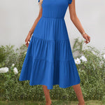 Nadorine Casual Ruffle Sleeve V Neck Midi Dress