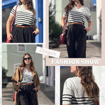 Nadorine Short Sleeve Sweaters Soft Casual V Neck Pullover Tops