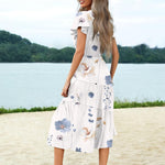 Nadorine Women's Casual Dress Flutter Button Down Tiered Flowy Dress