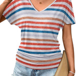 Nadorine Women's Short Sleeve V Neck Blouse Ruched Casual Tunic Tops