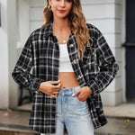 Nadorine Women Flannel Shacket Jacket Plaid Button Down Shirt