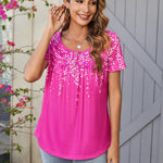 Nadorine Women Tunic Tops Dressy Casual Short Sleeve Floral Shirts