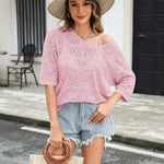 Nadorine Women's Crochet Off The Shoulder Hollow Out Knit Tops