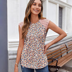 Nadorine Women's Lace Cap Sleeve Tops Pleated Tank Tops