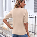 Nadorine Short Sleeve Cardigan Button Down Ribbed Knit Sweater Tops