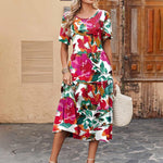 Nadorine Midi Floral Flutter Short Sleeve Casual Dresses with Pockets