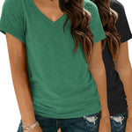 Nadorine Women Casual Soft V Neck Basic Tee Tops