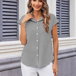 Nadorine Button Down Shirts Cap Sleeve V Neck Casual Blouses Tops