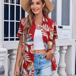 Nadorine Button Down Shirt Bust Pocket Short Sleeve Blouses