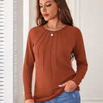 Nadorine Women Long Sleeve Shirts Casual Pleated Tunic Blouses