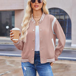 Nadorine Women's Bomber Jacket Casual Striped Button Down Coat