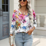 Nadorine 3/4 Length Sleeve Womens Tops Casual V Neck Shirts Soft Basic Tees Business Work Blouses