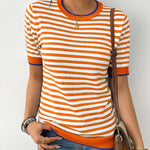Zeagoo Womens Short Sleeve Sweaters Casual Striped Shirts
