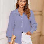 Nadorine Women's Button Down Shirts Loose Fit Striped Printed Lantern Blouses