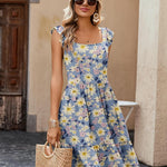 Zeagoo Womens Casual Ruffle Tiered Floral Square Neck Sundresses