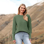 Nadorine Women's Long Sleeve Sweater Casual Ribbed Knit Pullover