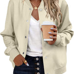 Nadorine Women's Bomber Jacket Casual Striped Button Down Coat