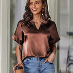 Satin Silk Blouse Tops - Nadorine (Us Only)