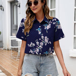 Nadorine Button Down Blouse Rolled Cuffed Short Sleeve Shirts