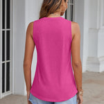 Nadorine Tank Tops Pleated V Neck Floral Solid Loose Fit Tops