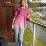 Nadorine 3/4 Length Sleeve Tops Loose Fit Shirts Pleated Tunics