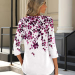 Nadorine 3/4 Length Sleeve Tops Loose Fit Shirts Pleated Tunics