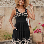 Nadorine Boho Floral Casual Tank Dresses with Pockets