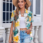 Nadorine Button Down Shirt Bust Pocket Short Sleeve Blouses