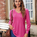 Nadorine Women'S Puff Long Sleeve Shirts Pleated V Neck Tunic Tops