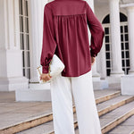 Women's Silk Button Down Shirts V Neck Long Sleeve Casual Work Office Blouse Top - Nadorine (Us Only)